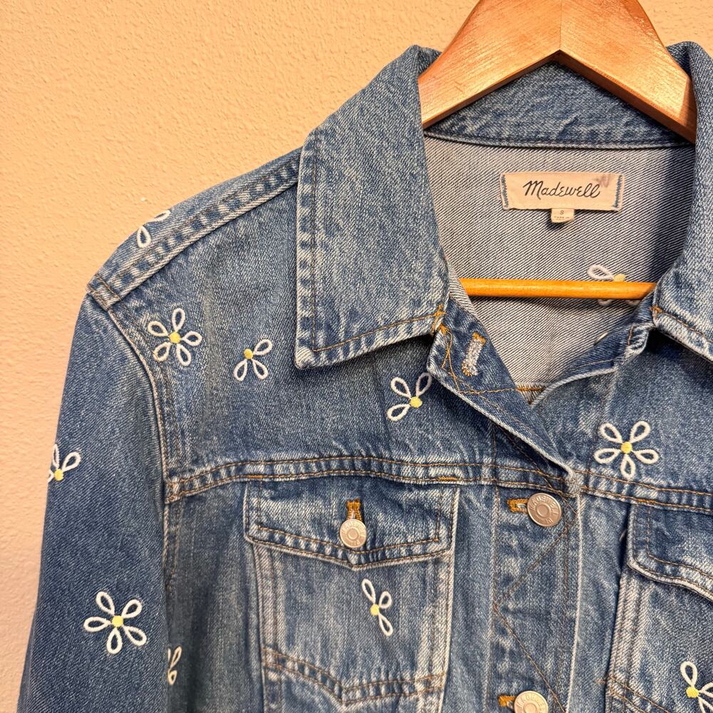 Madewell Embroidered Daisy Denim Jacket Women Small Blue Jean Trucker Style Boxy - Picture 2 of 12